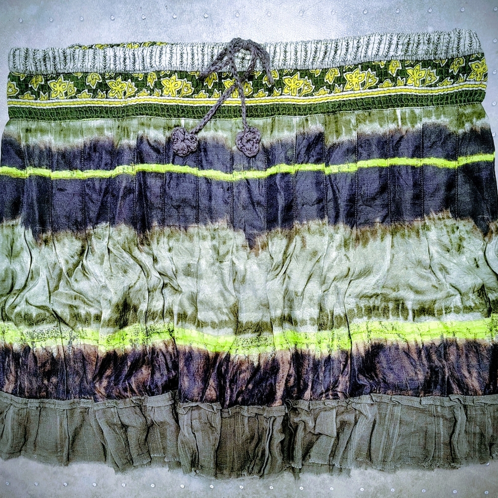 FREE PEOPLE VTG WOODSY FAIRY-CORE PLEATED TIE-DYED MINI SKIRT WOMEN'S sz Med